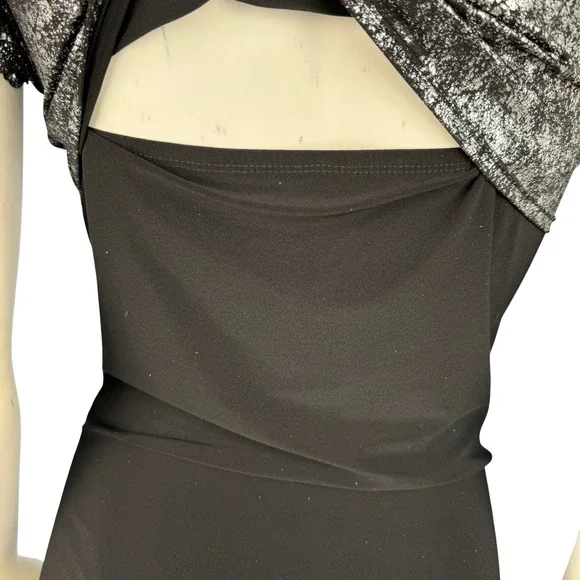 Y2K Keyhole Top Women's L Black‎ Silver Metallic Ring Accent Short Sleeve Club - Picture 6 of 11